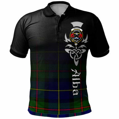 Scottish MacLeod of Lewis Clan Crest Tartan Polo Shirt - Alba Gu Brath Family Crest Celtic Inspired Front Side Tartan Plaid