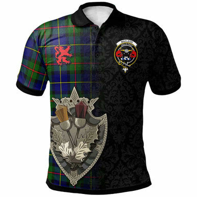 Scottish MacLeod of Lewis Clan Crest Tartan Polo Shirt - Half Thistle Flowers Celtic Design Front Side Tartan Plaid