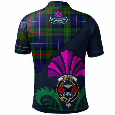 Scottish MacLeod of Lewis Clan Crest Tartan Polo Shirt - Scotland Thistle Style Back Side Tartan Plaid