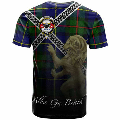 Scottish MacLeod of Lewis Clan Crest Tartan T-Shirt - Celtic With Scotland Lion Back Side Tartan Plaid
