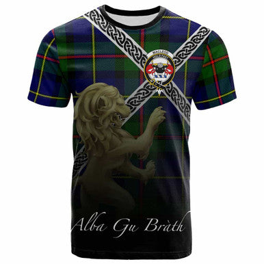Scottish MacLeod of Lewis Clan Crest Tartan T-Shirt - Celtic With Scotland Lion Front Side Tartan Plaid