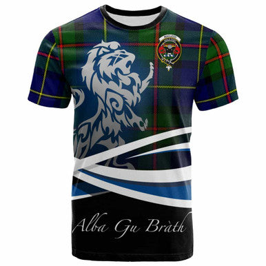Scottish MacLeod of Lewis Clan Crest Tartan T-Shirt - Scotland Lion Front Side Tartan Plaid