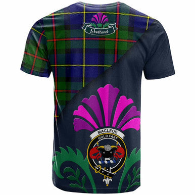 Scottish MacLeod of Lewis Clan Crest Tartan T-Shirt - Scotland Thistle Style Back Side Tartan Plaid