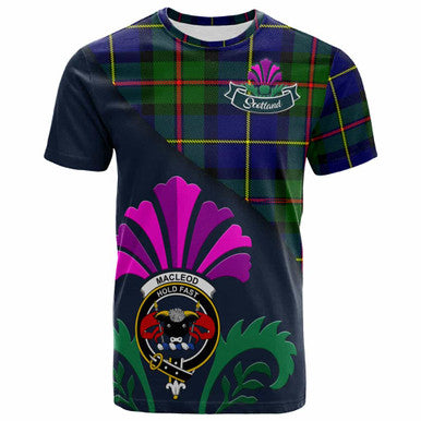 Scottish MacLeod of Lewis Clan Crest Tartan T-Shirt - Scotland Thistle Style Front Side Tartan Plaid