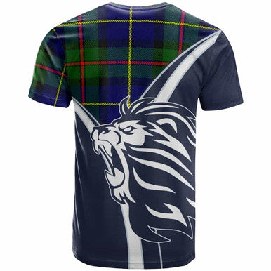 Scottish MacLeod of Lewis Clan Crest Tartan T-Shirt - Scottish Flag With Lion Back Side Tartan Plaid