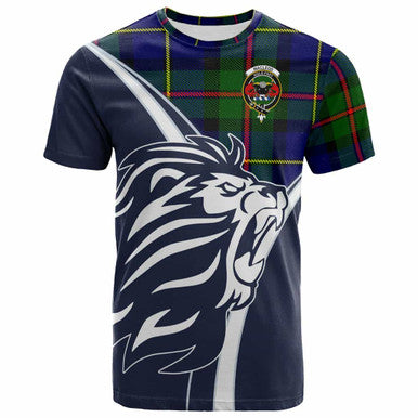 Scottish MacLeod of Lewis Clan Crest Tartan T-Shirt - Scottish Flag With Lion Front Side Tartan Plaid