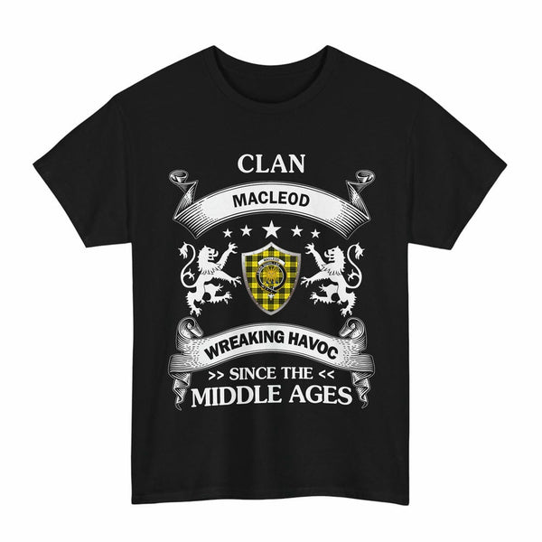 Scottish MacLeod of Lewis Clan Crest Tartan T-Shirt Wreaking Havoc Design Tartan Plaid Black Color