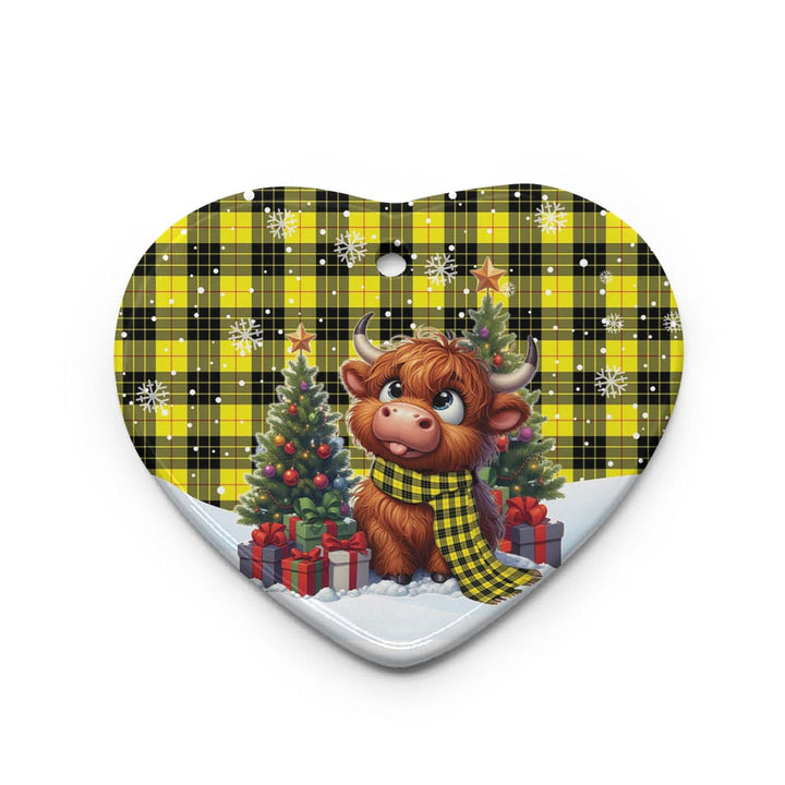 Scottish MacLeod of Lewis Modern Clan Tartan Ceramic Ornament Cute Highland Cow Christmas Heart Style Tartan Plaid