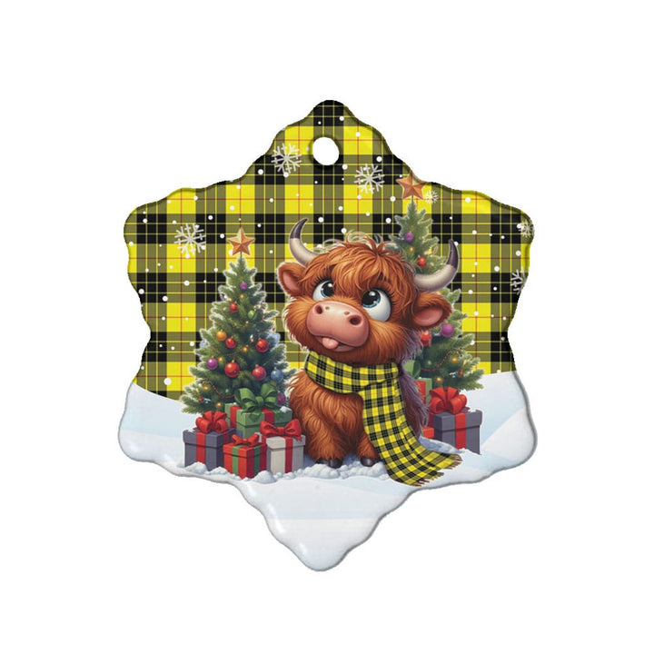 Scottish MacLeod of Lewis Modern Clan Tartan Ceramic Ornament Cute Highland Cow Christmas Snow Flake Style Tartan Plaid