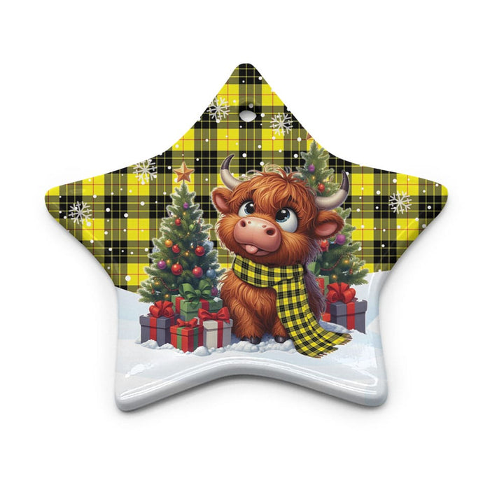 Scottish MacLeod of Lewis Modern Clan Tartan Ceramic Ornament Cute Highland Cow Christmas Star Style Tartan Plaid