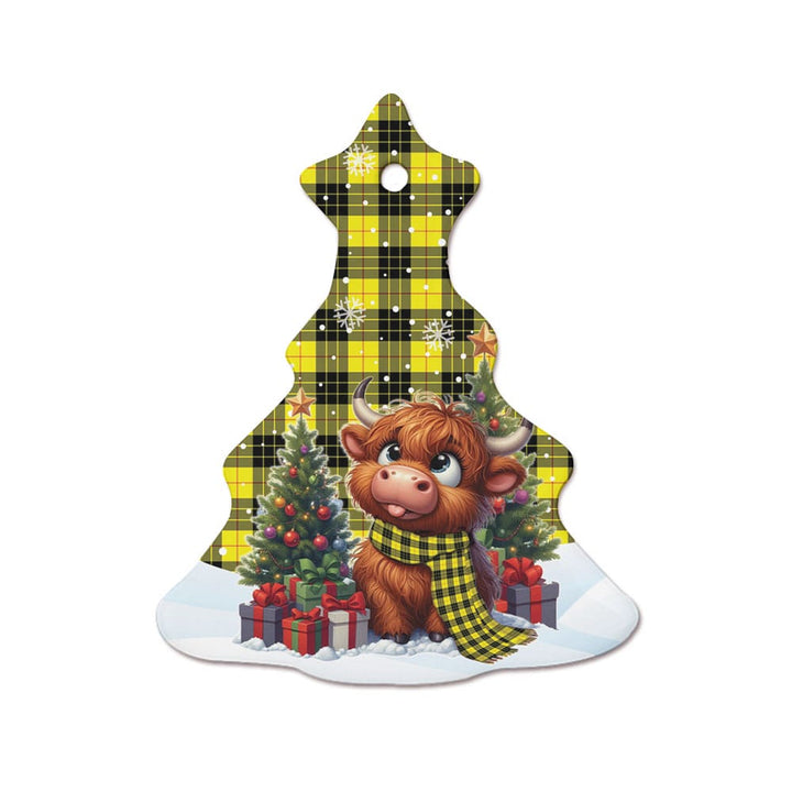 Scottish MacLeod of Lewis Modern Clan Tartan Ceramic Ornament Cute Highland Cow Christmas Tree Style Tartan Plaid