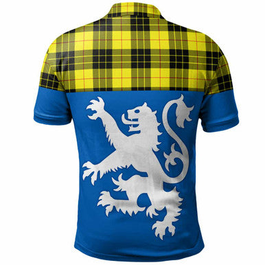 Scottish MacLeod of Lewis Modern Clan Tartan Polo Shirt - Lion Rampant of Scotland With Flag Back Side Tartan Plaid