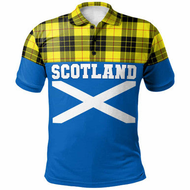 Scottish MacLeod of Lewis Modern Clan Tartan Polo Shirt - Lion Rampant of Scotland With Flag Front Side Tartan Plaid