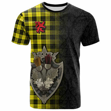 Scottish MacLeod of Lewis Modern Clan Tartan T-Shirt - Half Thistle Flowers Celtic Design Front Side Tartan Plaid