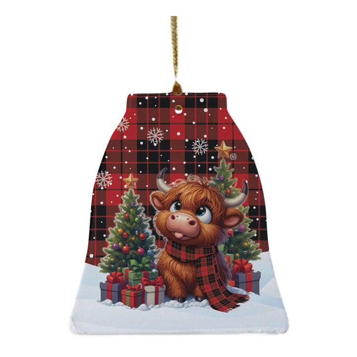 Scottish MacLeod of Raasay Clan Tartan Ceramic Ornament Cute Highland Cow Christmas Bell Style Tartan Plaid