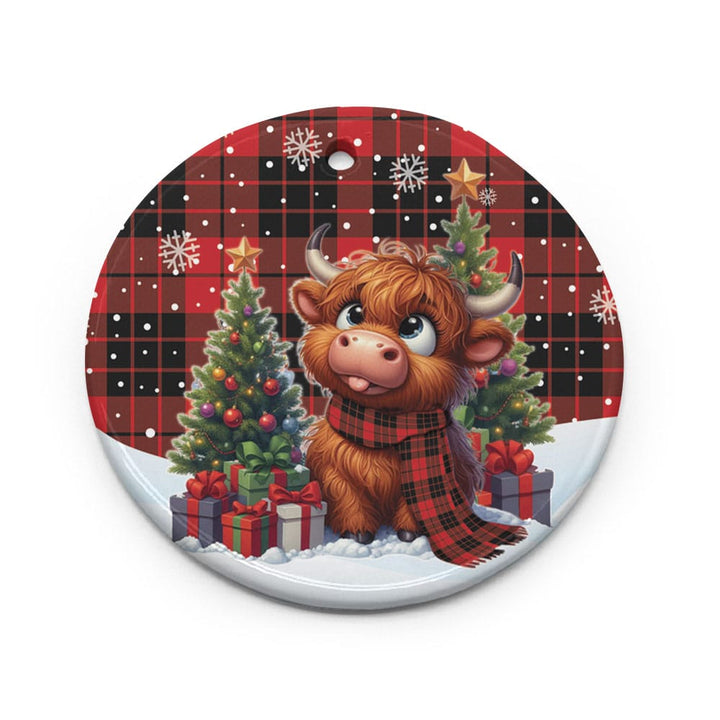 Scottish MacLeod of Raasay Clan Tartan Ceramic Ornament Cute Highland Cow Christmas Circle Style Tartan Plaid