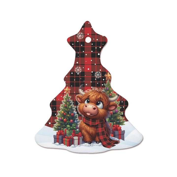 Scottish MacLeod of Raasay Clan Tartan Ceramic Ornament Cute Highland Cow Christmas Tree Style Tartan Plaid