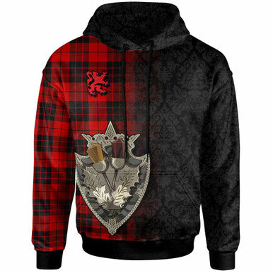 Scottish MacLeod of Raasay Clan Tartan Hoodie - Half Thistle Flowers Celtic Design Front Side Tartan Plaid