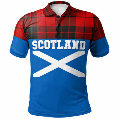 Scottish MacLeod of Raasay Clan Tartan Polo Shirt - Lion Rampant of Scotland With Flag Front Side Tartan Plaid