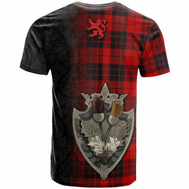 Scottish MacLeod of Raasay Clan Tartan T-Shirt - Half Thistle Flowers Celtic Design Back Side Tartan Plaid
