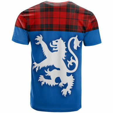 Scottish MacLeod of Raasay Clan Tartan T-Shirt - Lion Rampant of Scotland With Flag Back Side Tartan Plaid