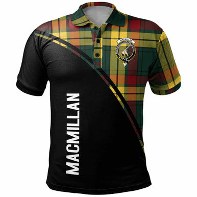 Scottish MacMillan Clan Crest Tartan Curve Polo Shirt Front Side Tartan Plaid