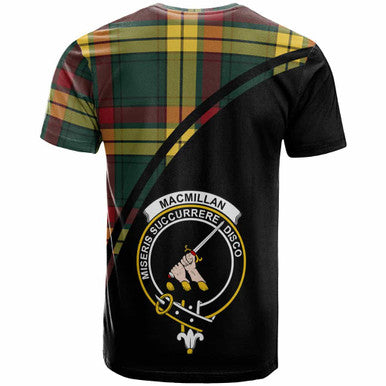 Scottish MacMillan Clan Crest Tartan Curve T-Shirt Back Side Tartan Plaid