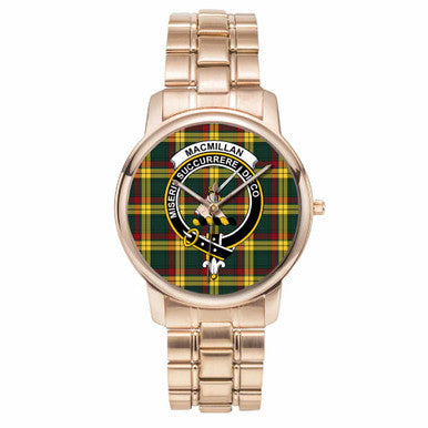 Scottish MacMillan Clan Crest Tartan Folding Clasp Steel Quartz Watches Tartan Plaid Rose Gold 1