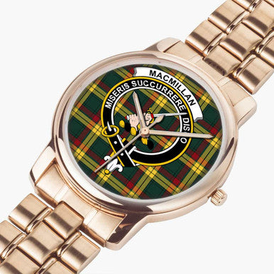 Scottish MacMillan Clan Crest Tartan Folding Clasp Steel Quartz Watches Tartan Plaid Rose Gold 2