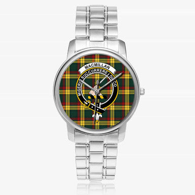 Scottish MacMillan Clan Crest Tartan Folding Clasp Steel Quartz Watches Tartan Plaid Silver 1