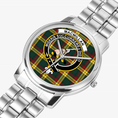 Scottish MacMillan Clan Crest Tartan Folding Clasp Steel Quartz Watches Tartan Plaid Silver 2