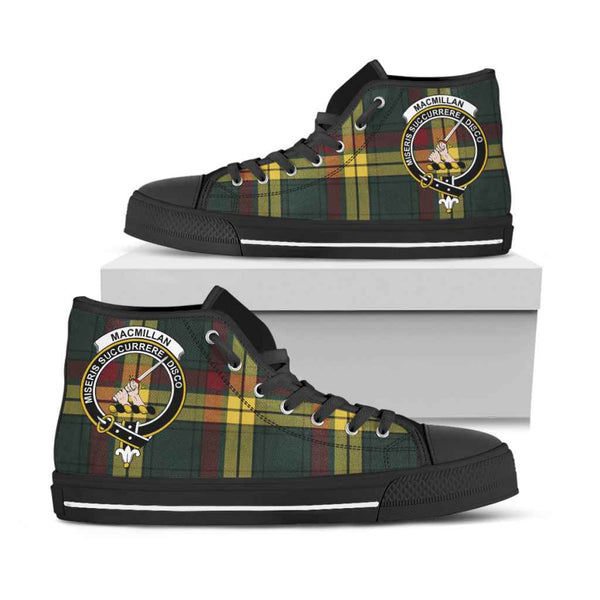 Scottish MacMillan Clan Crest Tartan High Top Shoes Black Sole Tartan Plaid