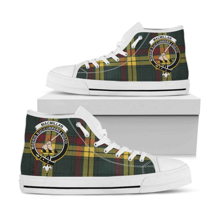 Scottish MacMillan Clan Crest Tartan High Top Shoes White Sole Tartan Plaid