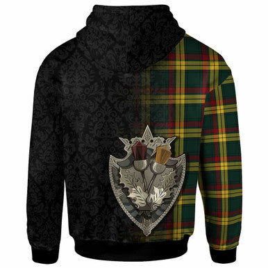 Scottish MacMillan Clan Crest Tartan Hoodie - Half Thistle Flowers Celtic Design Back Side Tartan Plaid