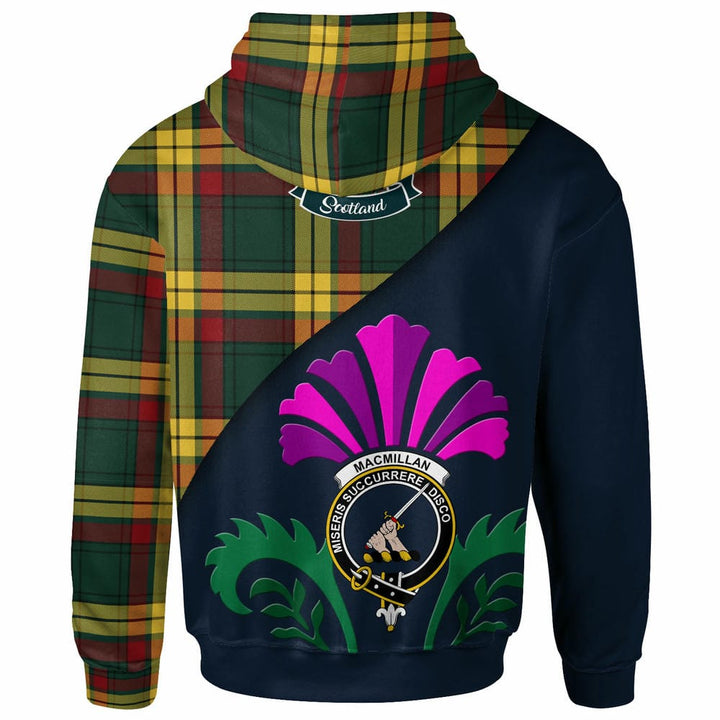 Scottish MacMillan Clan Crest Tartan Hoodie - Scotland Thistle Style Back Side Tartan Plaid