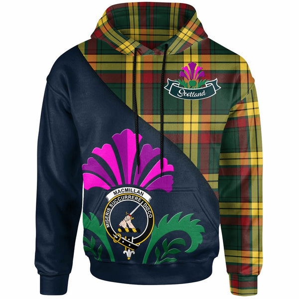 Scottish MacMillan Clan Crest Tartan Hoodie - Scotland Thistle Style Front Side Tartan Plaid