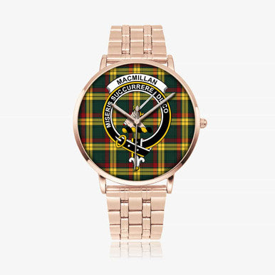 Scottish MacMillan Clan Crest Tartan Instafamous Steel Quartz Watches Tartan Plaid Rose Gold 1