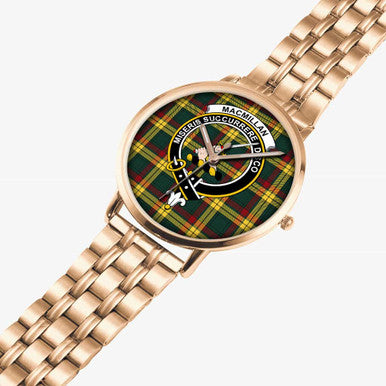 Scottish MacMillan Clan Crest Tartan Instafamous Steel Quartz Watches Tartan Plaid Rose Gold 2