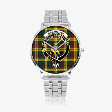 Scottish MacMillan Clan Crest Tartan Instafamous Steel Quartz Watches Tartan Plaid Silver 1