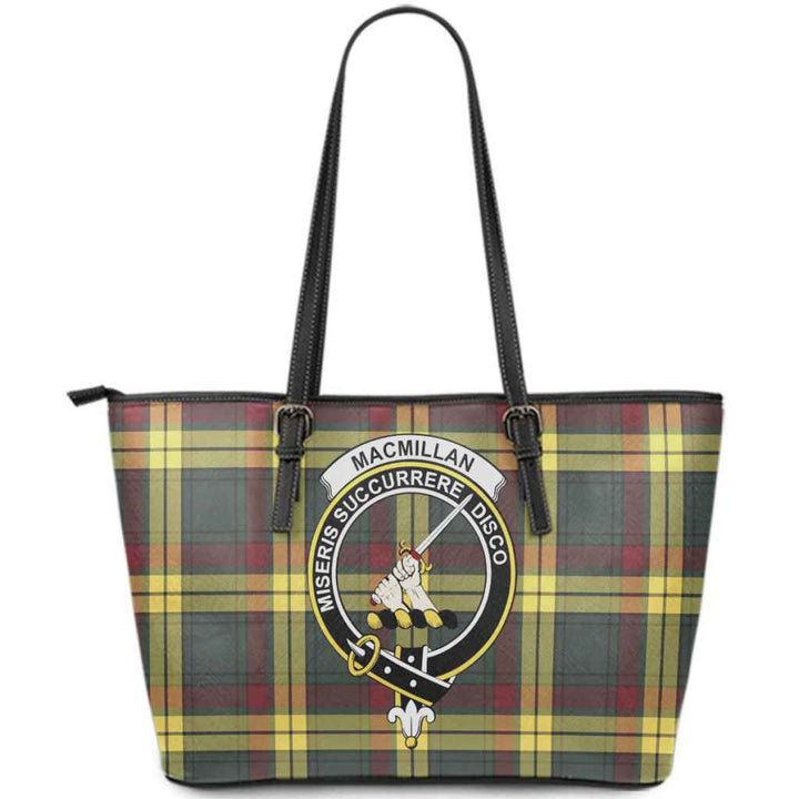 Scottish MacMillan Clan Crest Tartan Leather Tote Tartan Plaid