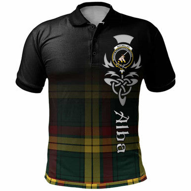 Scottish MacMillan Clan Crest Tartan Polo Shirt - Alba Gu Brath Family Crest Celtic Inspired Front Side Tartan Plaid
