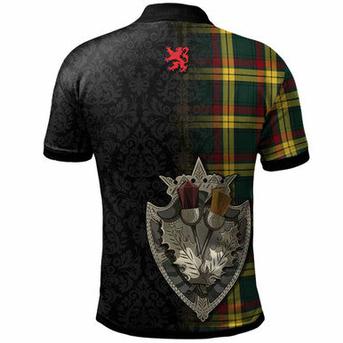 Scottish MacMillan Clan Crest Tartan Polo Shirt - Half Thistle Flowers Celtic Design Back Side Tartan Plaid
