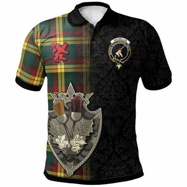 Scottish MacMillan Clan Crest Tartan Polo Shirt - Half Thistle Flowers Celtic Design Front Side Tartan Plaid