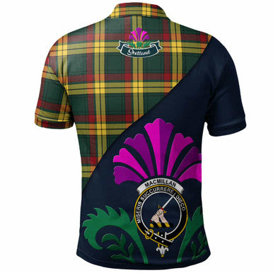 Scottish MacMillan Clan Crest Tartan Polo Shirt - Scotland Thistle Style Back Side Tartan Plaid