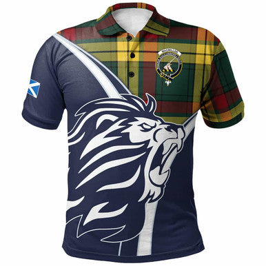 Scottish MacMillan Clan Crest Tartan Polo Shirt - Scottish Flag With Lion Front Side Tartan Plaid