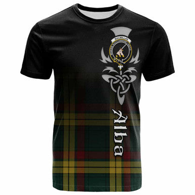 Scottish MacMillan Clan Crest Tartan T-Shirt - Alba Gu Brath Family Crest Celtic Inspired Front Side Tartan Plaid