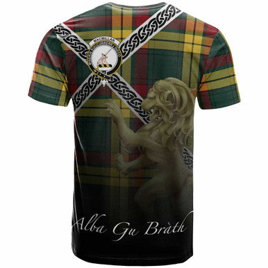 Scottish MacMillan Clan Crest Tartan T-Shirt - Celtic With Scotland Lion Back Side Tartan Plaid