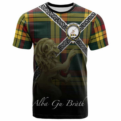 Scottish MacMillan Clan Crest Tartan T-Shirt - Celtic With Scotland Lion Front Side Tartan Plaid