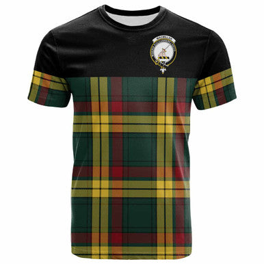 Scottish MacMillan Clan Crest Tartan T-Shirt - Horizontal Style Front Side Tartan Plaid