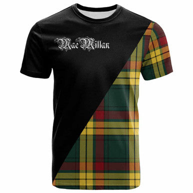 Scottish MacMillan Clan Crest Tartan T-Shirt - Military Logo Front Side Tartan Plaid